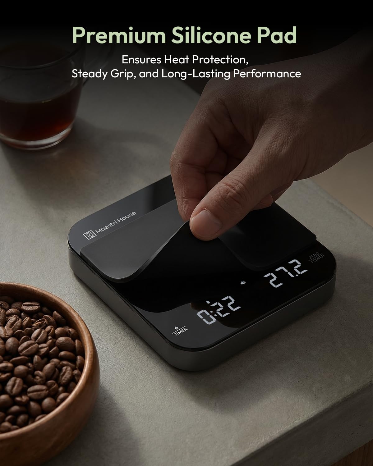 Maestri House Mini Coffee Scale with Timer, USB-C Rechargeable Espresso Scale, 2kg/0.1g Accurate Scale for Espresso and Pour-Over Coffee, Portable Digital Kitchen Scale with Auto Timer (Black&Silver)