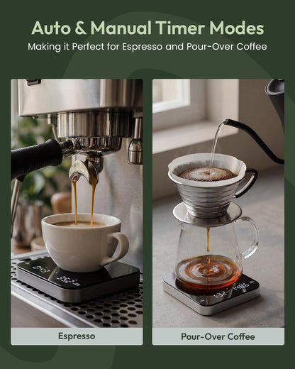 Maestri House Mini Coffee Scale with Timer, USB-C Rechargeable Espresso Scale, 2kg/0.1g Accurate Scale for Espresso and Pour-Over Coffee, Portable Digital Kitchen Scale with Auto Timer (Black&Silver)